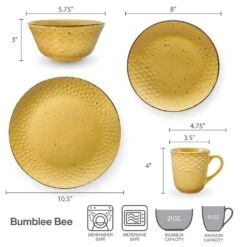 Bumble Bee Yellow 16 Piece Dinnerware Set, Service For 4 -Deals Tableware Store 22 0091 5286600 infographic