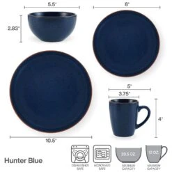 Hunter Blue 16 Piece Dinnerware Set, Service For 4 -Deals Tableware Store 22 0092 PFZ HunterBlue 16pc Infographic 01