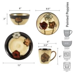 Painted Poppies 16 Piece Dinnerware Set, Service For 4 13 Painted Poppies 16 Piece Dinnerware Set, Service For 4 -Deals Tableware Store 5088128 dimensions 01