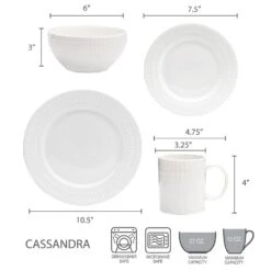 Cassandra 16 Piece Dinnerware Set, Service For 4 -Deals Tableware Store 5189226 dimensions 1