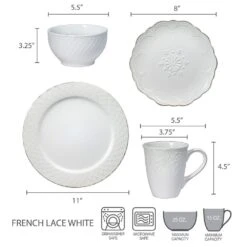 French Lace White Dinnerware Set -Deals Tableware Store 5207819 dimensions