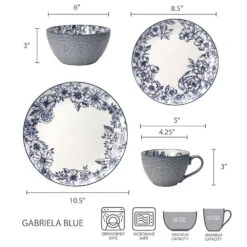 Gabriela Blue 16 Piece Dinnerware Set, Service For 4 -Deals Tableware Store 5216941 dimensions