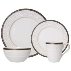 Promenade Scroll 16 Piece Dinnerware Set, Service For 4 -Deals Tableware Store 5217018