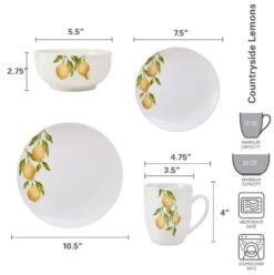 Lemons 16 Piece Dinnerware Set, Service For 4 -Deals Tableware Store 5276340 dimensions 01