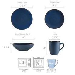 Pierce Blue 16 Piece Dinnerware Set, Service For 4 -Deals Tableware Store 5281779 dimensions