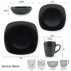 Decker Black 16 Piece Dinnerware Set, Service For 4 -Deals Tableware Store 5286198 Pfalzgraff Decker Black 4PC PlaceSetting Infographic