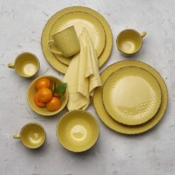 Bumble Bee Yellow 16 Piece Dinnerware Set, Service For 4 -Deals Tableware Store 5286600 PFZ Bumble Bee Top Down Lifestyle