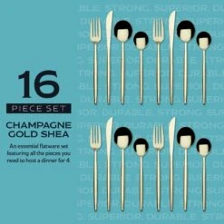 Shea Gold Forged 16 Piece Flatware Set, Service For 4 -Deals Tableware Store 5292340 IG4 forged champagne gold shea 16pc flatware