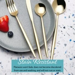 Shea Gold Forged 16 Piece Flatware Set, Service For 4 -Deals Tableware Store 5292340 IG6 forged champagne gold shea 16pc flatware