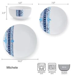 Michele 12 Piece Dinnerware Set, Service For 4 -Deals Tableware Store 5293644 SN Michele dims Infographic