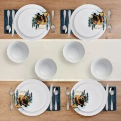 Woodland Animals 12 Piece Dinnerware Set, Service For 4 -Deals Tableware Store 5293649 SN WoodlandAnimals 12pc lifestyle overhead