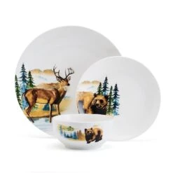 Woodland Animals 12 Piece Dinnerware Set, Service For 4 -Deals Tableware Store 5293649 SN WoodlandAnimals 3pc silo