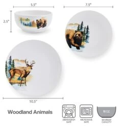 Woodland Animals 12 Piece Dinnerware Set, Service For 4 -Deals Tableware Store 5293649 SN WoodlandAnimals infographic