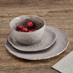 Chateau Smoke 12 Piece Dinnerware Set, Service For 4 -Deals Tableware Store 5296080 PFZ Chateau Smoke 3pc Set Lifestyle