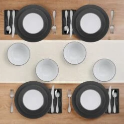 Grayson Charcoal 12 Piece Dinnerware Set, Service For 4 13 Grayson Charcoal 12 Piece Dinnerware Set, Service For 4 -Deals Tableware Store 5296692 GraysonCharcoal 12pc lifestyle topview