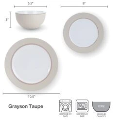 Grayson Taupe 12 Piece Dinnerware Set, Service For 4 15 Grayson Taupe 12 Piece Dinnerware Set, Service For 4 -Deals Tableware Store 5296694 GraysonTaupe dimsinfographic
