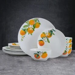 Oranges 12 Piece Dinnerware Set, Service For 4 -Deals Tableware Store 5296703 SN Oranges 12pc lifestyle