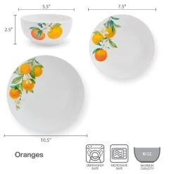 Oranges 12 Piece Dinnerware Set, Service For 4 -Deals Tableware Store 5296703 SN Oranges dims infographic
