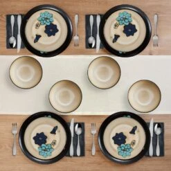 Painted Butterfly Blue 12 Piece Dinnerware Set, Service For 4 13 Painted Butterfly Blue 12 Piece Dinnerware Set, Service For 4 -Deals Tableware Store 5296888 PFZ PaintedButterflyBlue 12pc lifestyle topview