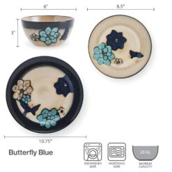 Painted Butterfly Blue 12 Piece Dinnerware Set, Service For 4 15 Painted Butterfly Blue 12 Piece Dinnerware Set, Service For 4 -Deals Tableware Store 5296888 PFZ Painted Butterfly Dims Infographic 1