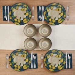 Painted Lemons 12 Piece Dinnerware Set, Service For 4 -Deals Tableware Store 5296894 PFZ Painted Lemons 12pc Lifestyle Top View