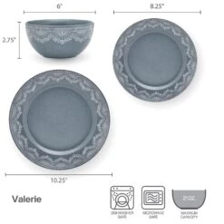 Valerie 12 Piece Dinnerware Set, Service For 4 15 Valerie 12 Piece Dinnerware Set, Service For 4 -Deals Tableware Store 5296919 PFZ Valerie Dims infographic