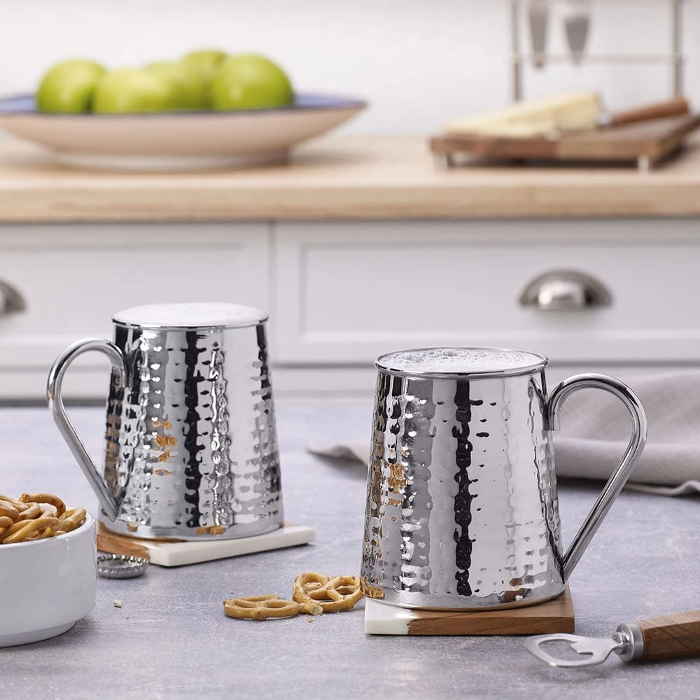 Drew And Jonathan Stainless Hammered Set Of 2 Beer Mugs 4 Drew And Jonathan Stainless Hammered Set Of 2 Beer Mugs - Image 2