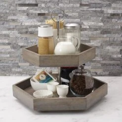 Hexagon 2 Tiered Mango Wood Serve Tray -Deals Tableware Store hexagon 2 tier mango wood serve tray 5277414 3