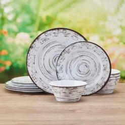 Trellis White 12 Piece Outdoor Melamine Dinnerware Set, Service For 4 -Deals Tableware Store trellis white 12 piece melamine dinnerware set service for 4 5302581 3