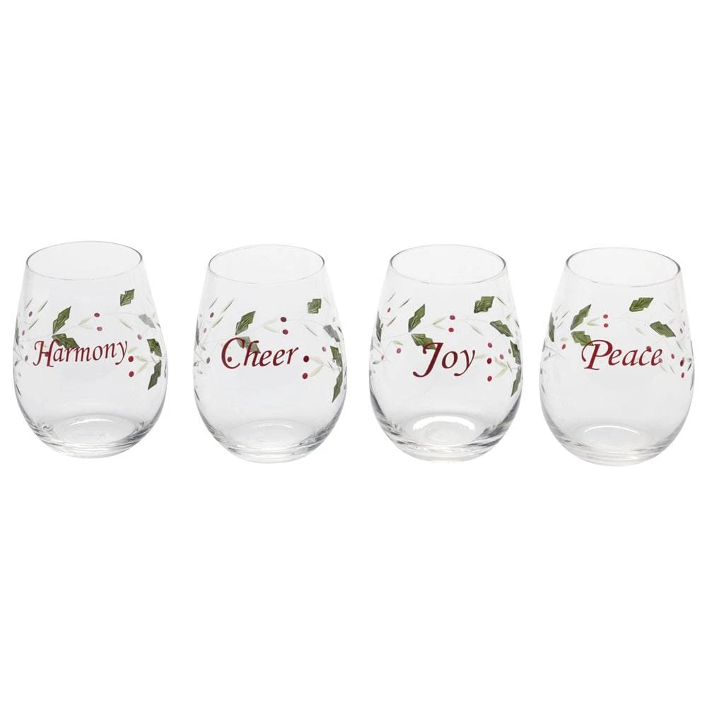 Winterberry® Set Of 4 Sentiments Stemless Wine Glasses 3 Winterberry® Set Of 4 Sentiments Stemless Wine Glasses